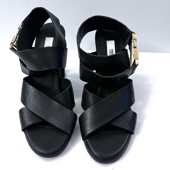 Miista Shoes - MIISTA LONDON Open Toe Gold Buckle Lucite Heel - Women's Size 7.5